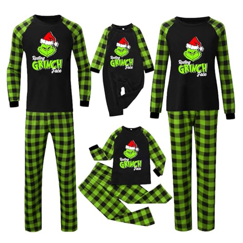 umifyxioy Grinch Familie Set Weihnachtspyjama Familien Weihnachten Pyjamas Set Grinch Kostüm Plaid Schlafanzug Christmas Pjs Damen Herren Kinder Baby Familie Weihnachts Outfit Zweiteilige Hausanzug 9 von umifyxioy