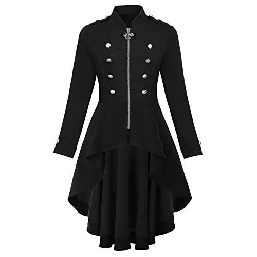 umifyxioy Halloween Kostüm Damen,Damen Steampunk Vintage Frack Reißverschluss Jacke Unregelmäßiger Saum Gothic Kleidung Viktorianischer Gehrock Mantel Renaissance Mittelalter Cosplay Halloween Kostüm von umifyxioy