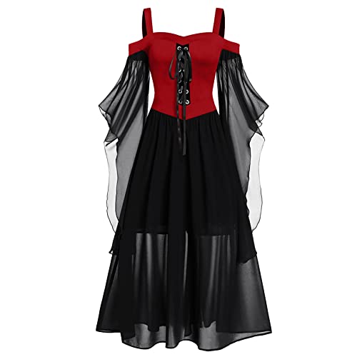 umifyxioy Mittelalter Kleidung Damen, Mittelalter Kleid Damen Renaissance Mittelalter Kostüme Kleid Trompetenärmel Gothic Retro Kleid Halloween Fasching Karneval Kostüm Mittelalterkleid von umifyxioy