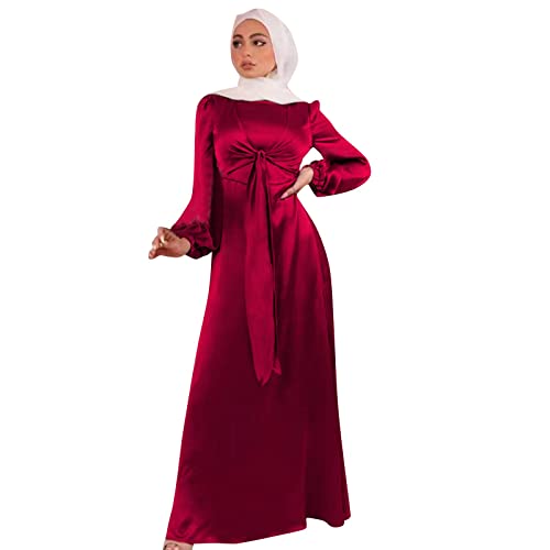 umifyxioy Muslimische Kleider Damen, Damen Satin-Robe für Damen mit Bischofsärmeln Langes Kleid Nahen Osten Muslimische Robe Muslim Kleid Einfarbig Muslimisches Kleid Islamische Gebetskleidung von umifyxioy