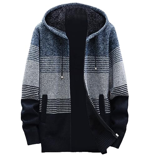 umifyxioy Strickjacke Herren, Herren Hoodie mit Kapuze Reißverschluss Pullover Pulli Strick Sweatshirt Strickjacke Cardigan Freizeit Winter Kapuzen Jacke Fleece Innenseite Herren Kapuzenjacke Outdoor von umifyxioy