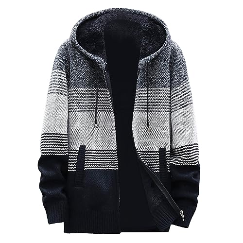 umifyxioy Strickjacke Herren, Herren Hoodie mit Kapuze Reißverschluss Pullover Pulli Strick Sweatshirt Strickjacke Cardigan Freizeit Winter Kapuzen Jacke Fleece Innenseite Herren Kapuzenjacke Outdoor von umifyxioy