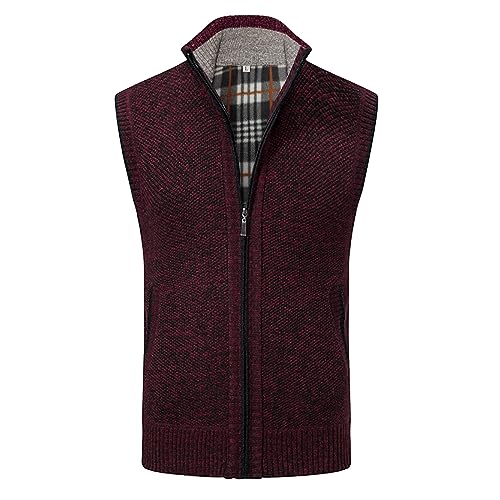 umifyxioy Strickjacke Herren, Herren mit Stehkragen Fleece-Fütterung Ärmellose Strickjacke Pullunder Strickweste mit Reißverschluss Dicker Gilet Winterweste für warme Weste Outdoor Freizeitweste von umifyxioy