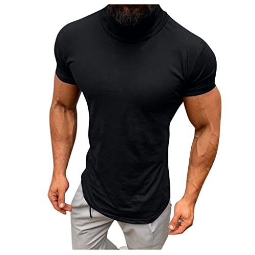 umifyxioy T Shirt Herren Lang, Herren Tshirts Kurzarm Rollkragen Shirts Einfarbig T Shirts Stretch Kurzarmshirt Slim Fit T-Shirt Sommer Shirt Bluse Oberteile Top Streetwear Bequem Herren Hemden von umifyxioy