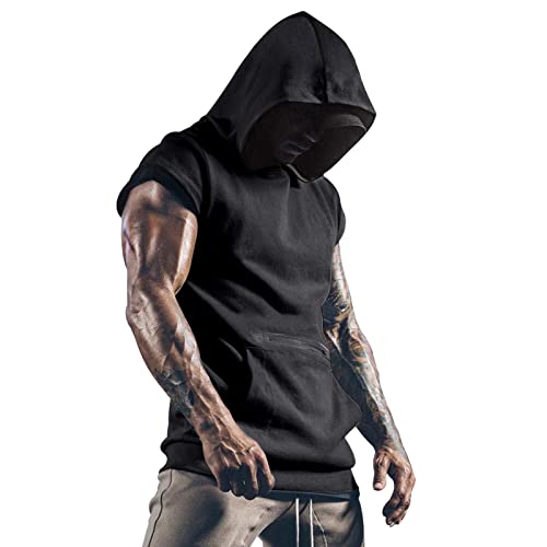 umifyxioy Tank Top Herren, Herren Tanktops Ärmellos Hoodie T-Shirt Tankshirt Einfarbig Tank Top mit Taschen Kapuze Shirts Hooded Muskelshirts Lässige Tshirt Frühling Sommer Achselshirt von umifyxioy