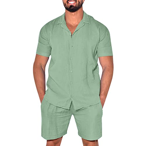 umifyxioy Trainingsanzug Herren, Herren Trainingsanzug Einfarbig Hawaiihemd Sommer Jogginganzug mit Knopf Hemd Kurzarm + Kurze Hosen Freizeitanzug mit Knöpfen Outfit Herren Strandbekleidung von umifyxioy