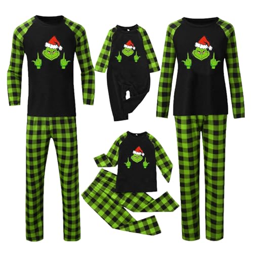 umifyxioy Weihnachtspyjama Grinch Familie Set Familien Weihnachten Pyjamas Set Grinch Kostüm Plaid Schlafanzug Christmas Pjs Damen Herren Kinder Baby Familie Weihnachts Outfit Zweiteilige Hausanzug von umifyxioy