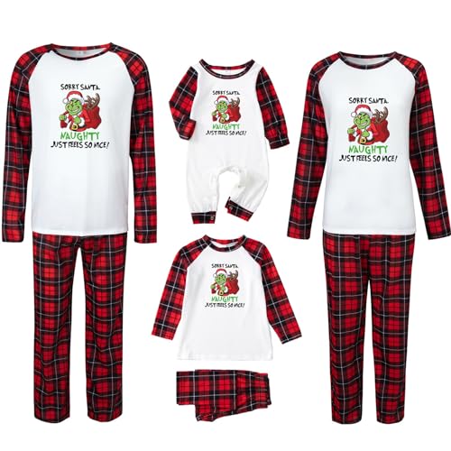 umifyxioy Weihnachtspyjama Grinch Familie Set Familien Weihnachten Pyjamas Set Grinch Kostüm Plaid Schlafanzug Christmas Pjs Damen Herren Kinder Baby Familie Weihnachts Outfit Zweiteilige Hausanzug von umifyxioy