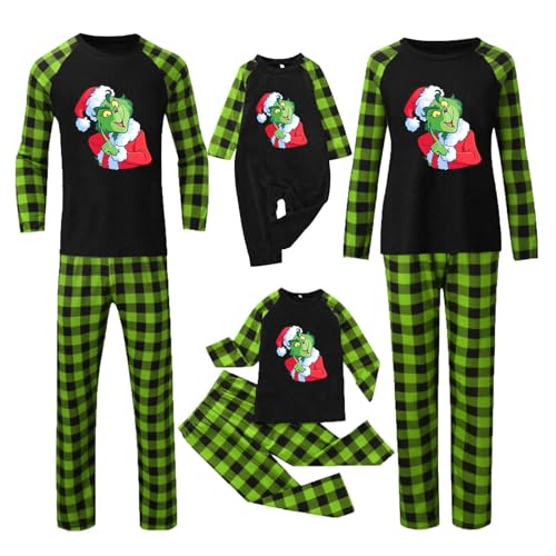 umifyxioy Weihnachtspyjama Grinch Familie Set Familien Weihnachten Pyjamas Set Grinch Kostüm Plaid Schlafanzug Christmas Pjs Damen Herren Kinder Baby Familie Weihnachts Outfit Zweiteilige Hausanzug von umifyxioy