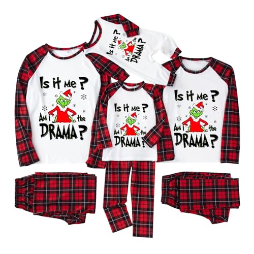 umifyxioy Weihnachtspyjama Grinch Familie Set Familien Weihnachten Pyjamas Set Grinch Kostüm Plaid Schlafanzug Christmas Pjs Damen Herren Kinder Baby Familie Weihnachts Outfit Zweiteilige Hausanzug von umifyxioy