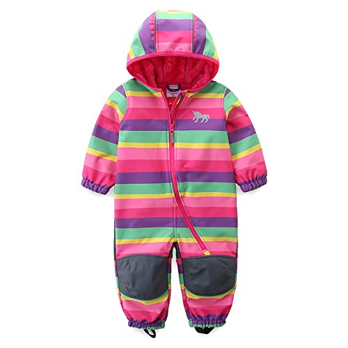 umkaumka Baby Mädchen Schneeoverall Regenbogen Einhorn Softshell Overall Softshellanzug wasserabweisend Winddichtes Plüsch Gr.86 von umkaumka