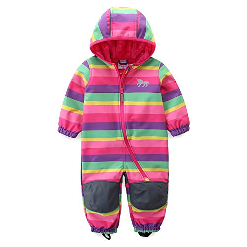 umkaumka Mädchen Schneeoverall Einhorn Regenbogen Softshell Overall Softshellanzug Wasserabweisend Winddichtes Fleece Gr.98 von umkaumka