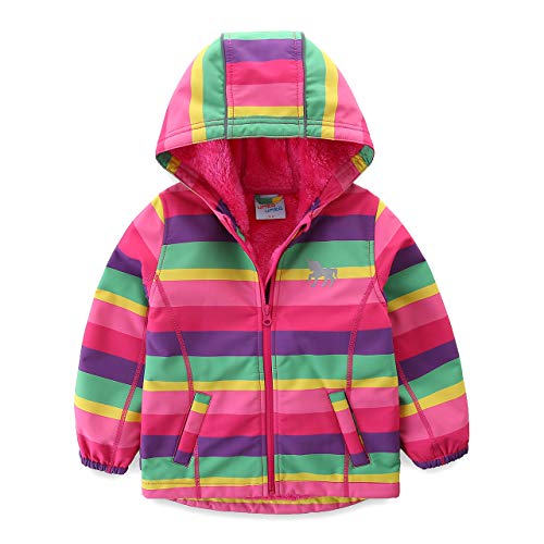 umkaumka Softshell Jacke für Mädchen Fleece gefüttert mit Kapuze Gr.104, Softshelljacke Mädchen Übergangsjacke mit Reflektoren Prinzessin Einhorn von umkaumka