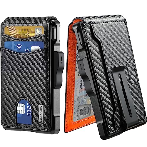 umoven Geldbörse für Herren – mit Geldklammer, schlanke Lederfächer, RFID-blockierend, bifold minimalistische Geldbörse, Orange/Abendrot im Zickzackmuster (Sunset Chevron), Minimalistisch von umoven