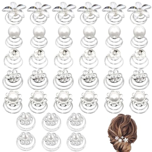 36 Stück Spiral-Haarnadeln, Braut-Haarnadeln, Kristall-Strasssteine, Wirbel für Braut, Frauen, Mädchen, Partygeschenke (6 Stile) von umyeoqoyo