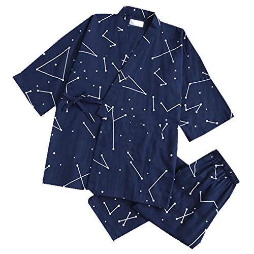 un-brand Japanischer Kimono-Baumwoll-Hanfu-Pyjama-Anzug für Herren in Übergröße Zen-Kleidung Taoistische Kleidung (Größe L, Navy Star Map) von un-brand