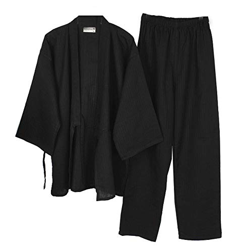 un-brand Japanischer Kimono-Baumwoll-Hanfu-Pyjama-Anzug für Herren in Übergröße Zen-Kleidung Taoistische Kleidung (Größe L, Schwarz) von un-brand