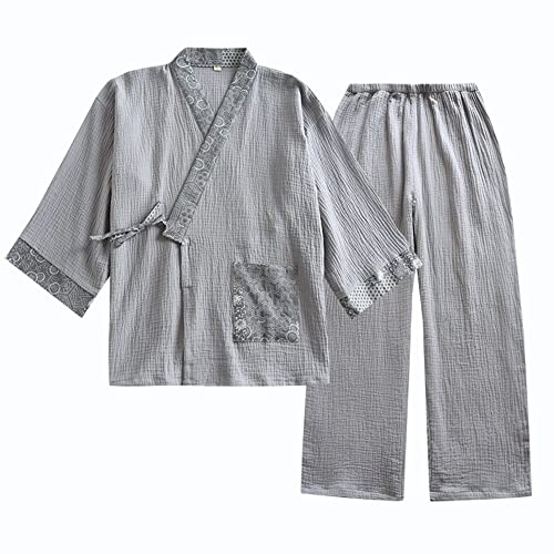 un-brand Japanischer Kimono Doppelgaze-Baumwollpyjama-Anzug für Herren in Übergröße Zen-Kleidung Taoistische Kleidung (Größe L, A4) von un-brand