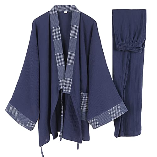 un-brand Japanischer Kimono-Doppelpyjama-Baumwollpyjama-Anzug für Herren in Übergröße Zen-Kleidung Taoistische Kleidung (Größe XL, A3) von un-brand