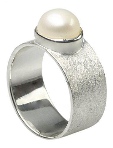 Edler gebürsteter 925er Silberring mit Perle, Größe:54 (17.3 mm) von unbekannt