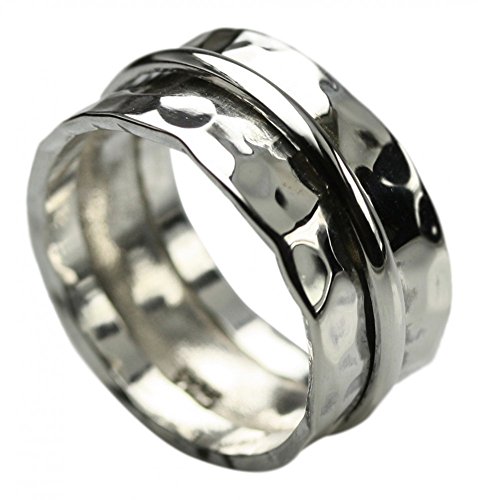 Interessanter gehämmerter 925er Silberring 10mm, Größe:59 (18.8 mm) von unbekannt