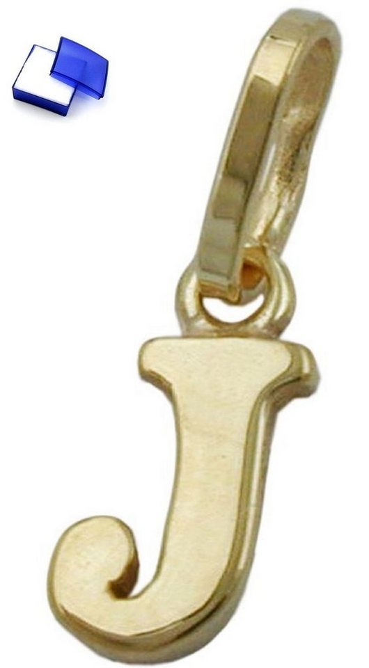 unbespielt Buchstabenanhänger Kettenanhänger Anhänger Buchstabe J aus 375 Gold 9 Karat 8 x 4 mm inklusive kl. Schmuckbox, Goldschmuck für Damen und Herren von unbespielt