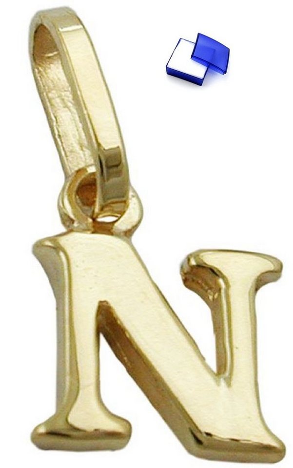 unbespielt Buchstabenanhänger Schmuck Kettenanhänger Anhänger Buchstabe N glänzend aus 375 Gold 9 Karat 8 x 6 mm, Goldschmuck für Damen und Herren von unbespielt