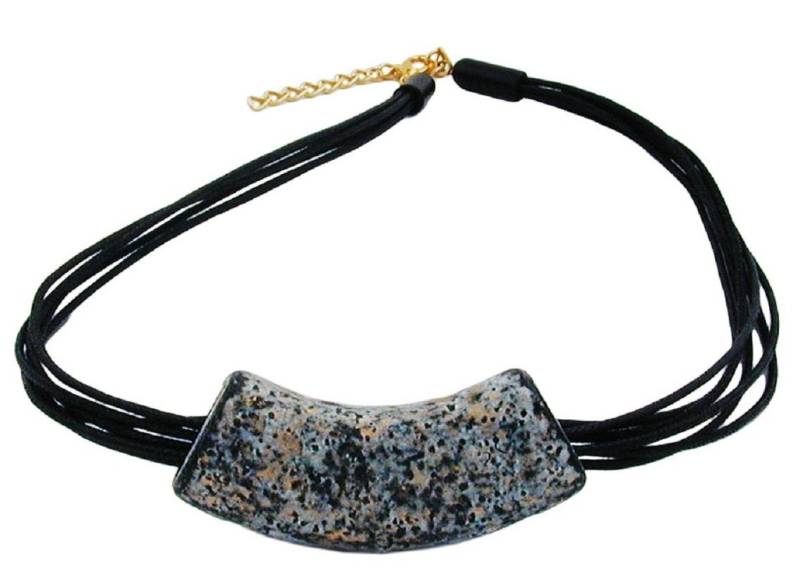 unbespielt Collier Rohr flach gebogen granit gold gesprenkelt glänzend Kunststoff 45 cm, Modeschmuck für Damen von unbespielt