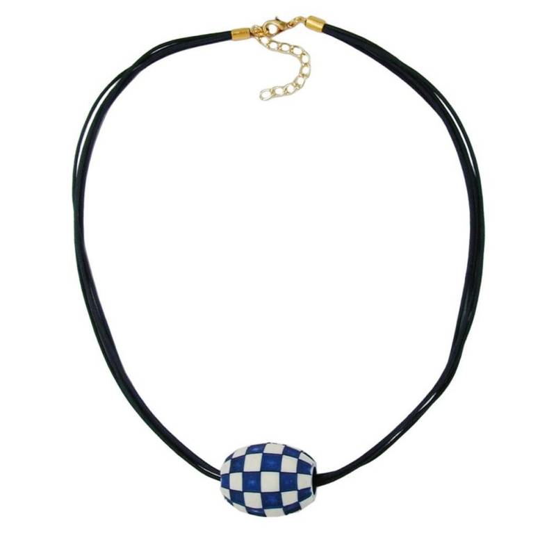unbespielt Collier Kette Kunststoff Olive elfenbein-blau auf Kordel dunkelblau 50 cm, Modeschmuck für Damen von unbespielt