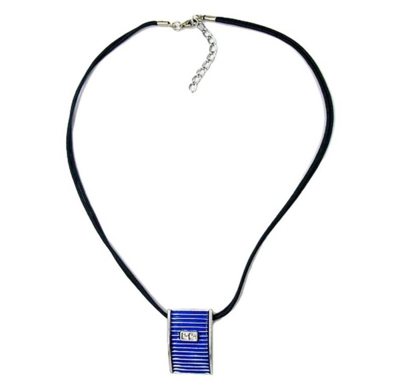 unbespielt Collier Anhänger blau-silberfarben emaillierte Oberfläche Kordel blau 45 cm, Modeschmuck für Damen von unbespielt