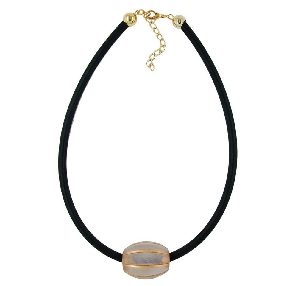 unbespielt Collier Kette Rillenolive Kunststoffperle kristal-matt-goldfarben 42 cm, Modeschmuck für Damen von unbespielt