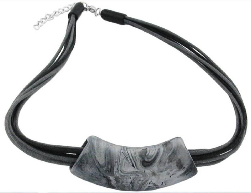 unbespielt Collier Rohr flach gebogen grau schwarz marmoriert matt Kunststoff 45 cm, Modeschmuck für Damen von unbespielt