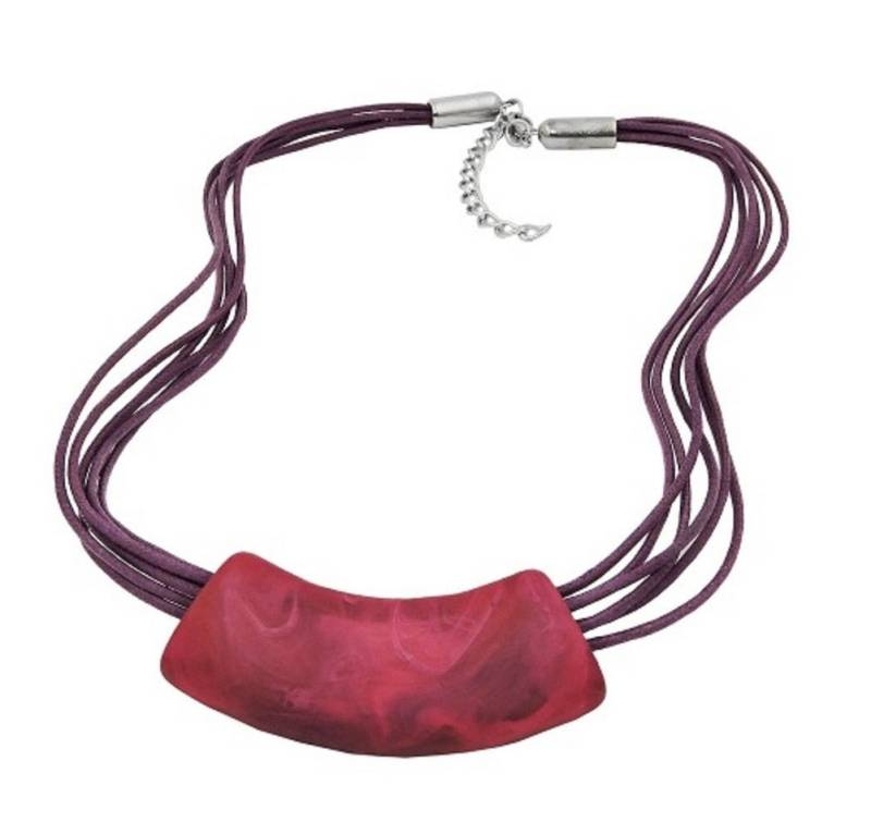 unbespielt Collier Rohr flach gebogen pink lila Farbton marmoriert matt Kunststoff 45 cm, Modeschmuck für Damen von unbespielt