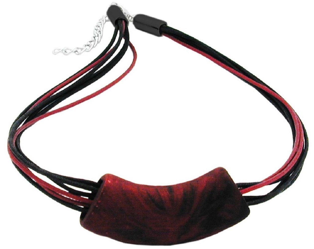 unbespielt Collier Rohr flach gebogen rot metallic marmoriert matt Kunststoff 45 cm, Modeschmuck für Damen von unbespielt