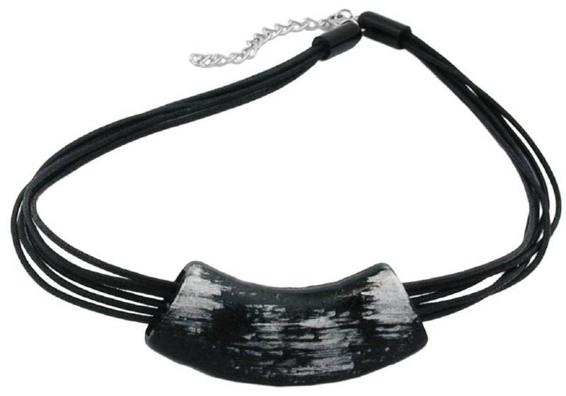 unbespielt Collier Rohr flach gebogen schwarz silber marmoriert glänzend Kunststoff 45 cm, Modeschmuck für Damen von unbespielt