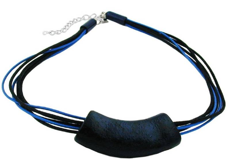 unbespielt Collier Rohr flach gebogen blau schwarz marmoriert glänzend Kunststoff 45 cm, Modeschmuck für Damen von unbespielt