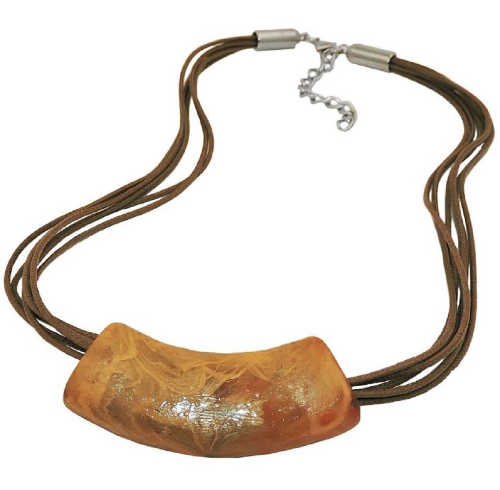 unbespielt Collier Rohr flach gebogen hellbraun marmoriert glänzend Kunststoff 45 cm, Modeschmuck für Damen von unbespielt