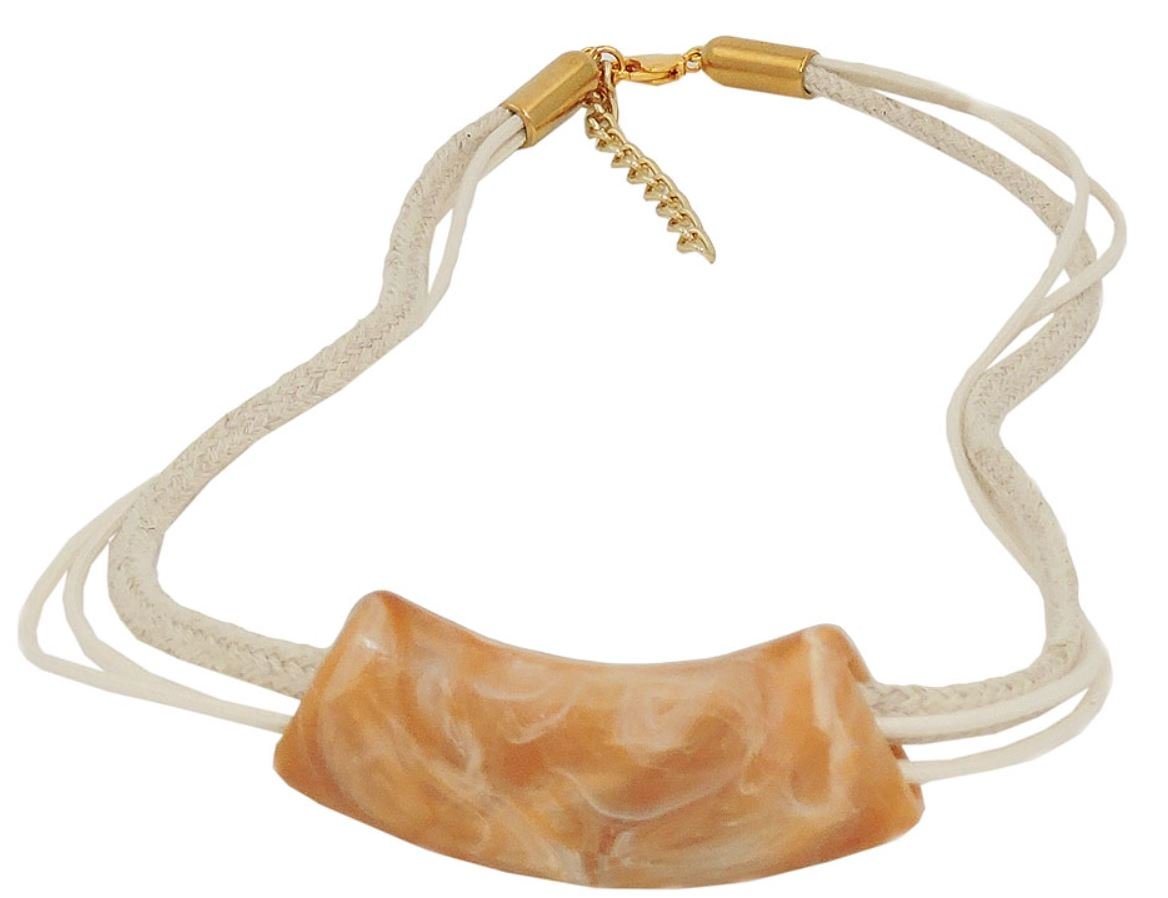 unbespielt Collier Rohr flach gebogen horn marmoriert glänzend Kunststoff 45 cm, Modeschmuck für Damen von unbespielt