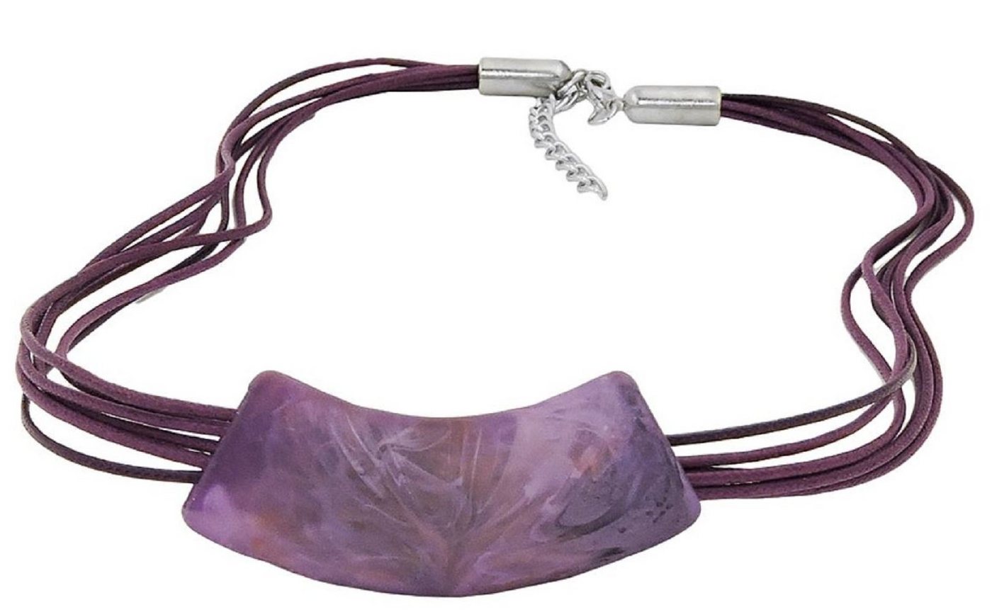 unbespielt Collier Rohr flach gebogen lila marmoriert matt Kunststoff 45 cm, Modeschmuck für Damen von unbespielt