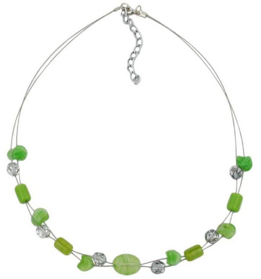 unbespielt Collier Drahtkette mit Glasperlen Lindgrün u. Kristall-Silberverspiegelt 45 cm, Modeschmuck für Damen von unbespielt