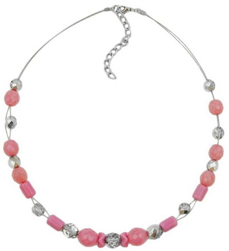 unbespielt Collier Drahtkette mit Glasperlen in Rosé-Tönen und silberverspiegelt 42 cm, Modeschmuck für Damen von unbespielt