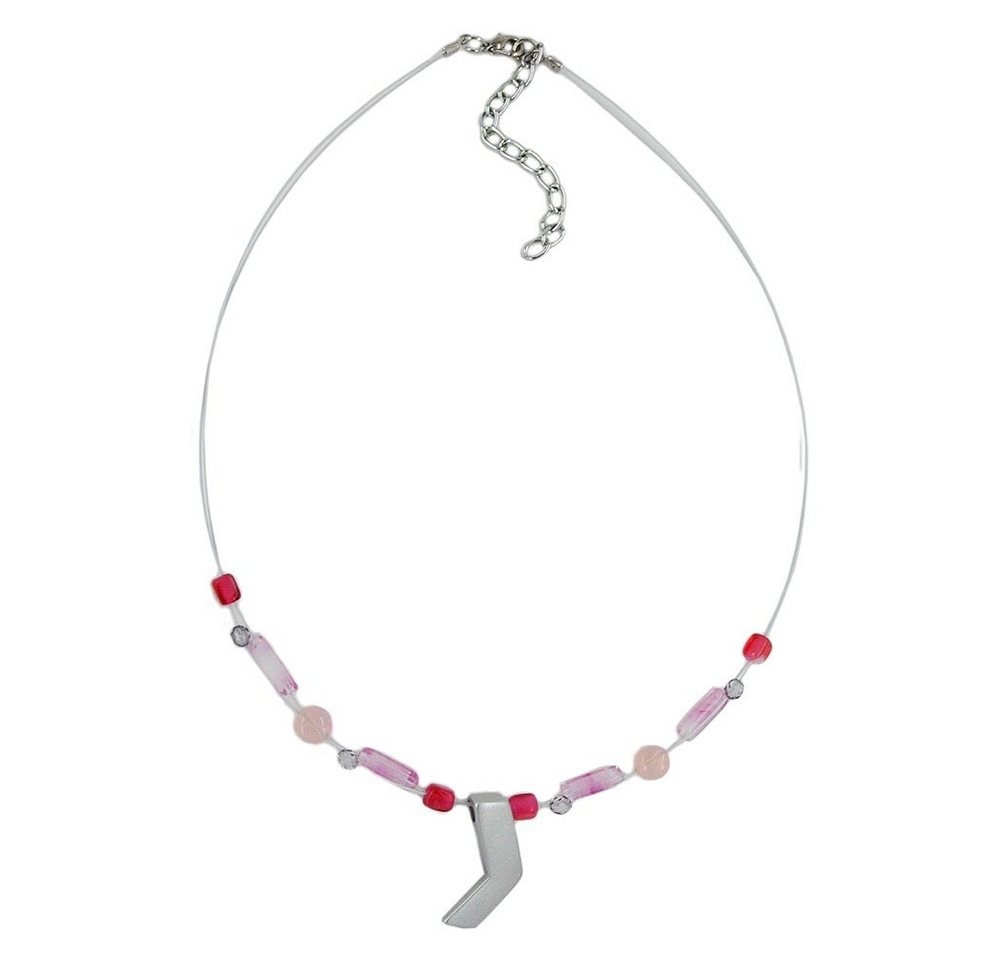 unbespielt Collier Drahtkette mit Glasperlen und Anhänger rosa silbergrau-matt 42 cm, Modeschmuck für Damen von unbespielt