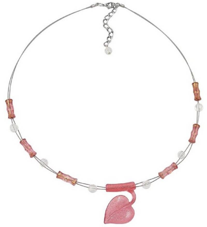 unbespielt Collier Drahtkette mit Kunststoff-Perlen in Blattform Rosa-Flitter 45 cm, Modeschmuck für Damen von unbespielt