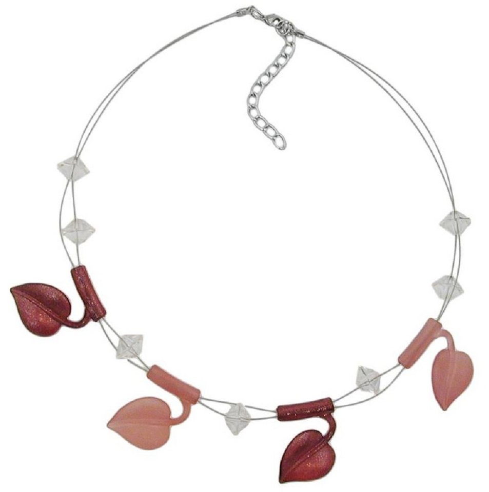 unbespielt Collier Drahtkette mit Kunststoff-Perlen in Blattform Rot-Flitter 44 cm, Modeschmuck für Damen von unbespielt