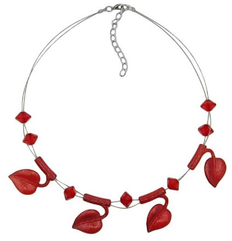unbespielt Collier Drahtkette mit Kunststoff-Perlen in Blattform Rot-Flitter 44 cm, Modeschmuck für Damen von unbespielt