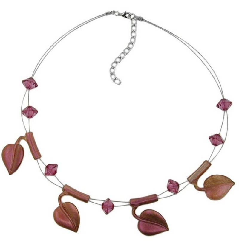 unbespielt Collier Drahtkette mit Kunststoff-Perlen in Blattform violett 44 cm, Modeschmuck für Damen von unbespielt