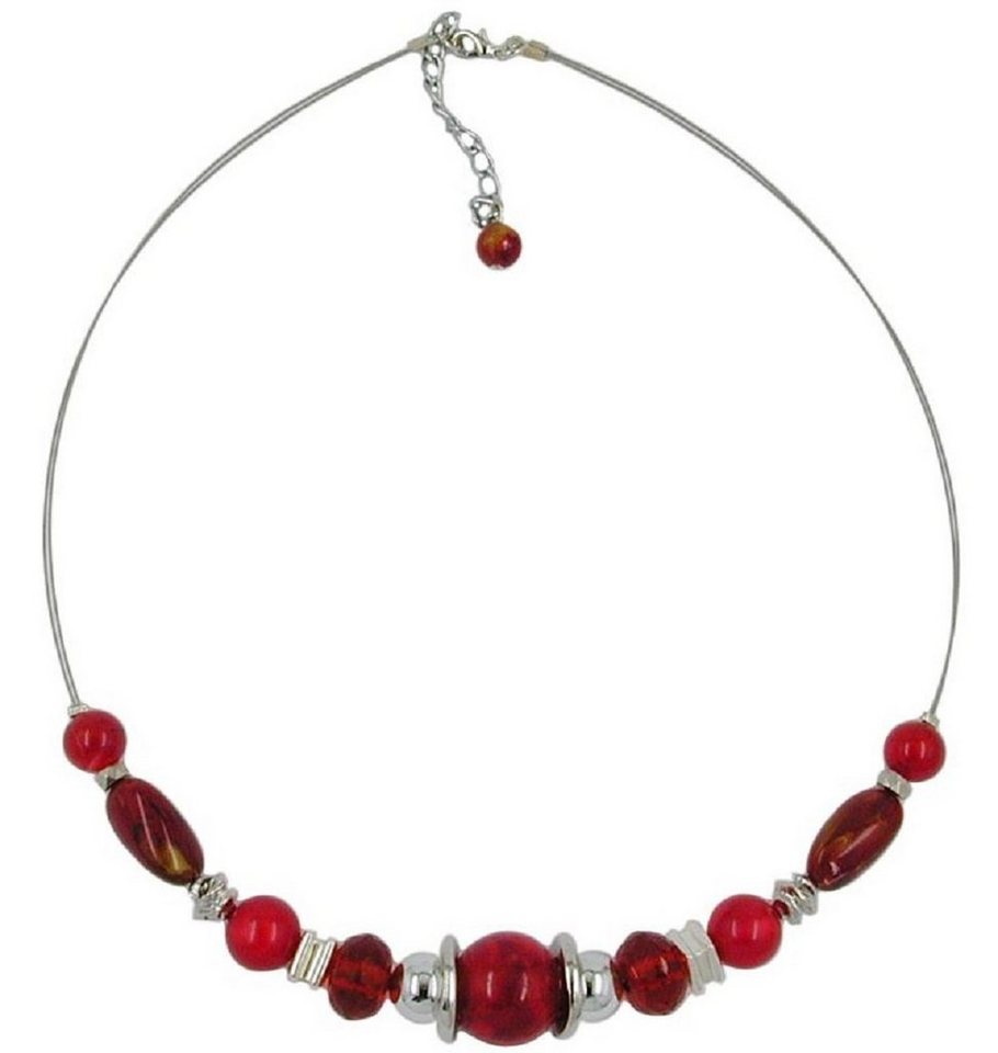 unbespielt Collier Drahtkette mit Kunststoff-Perlen rot-seidig-glänzend 45 cm, Modeschmuck für Damen von unbespielt