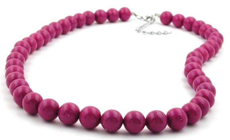 unbespielt Collier Kette 10 mm Kunststoffperlen violett-glänzend 42 cm, Modeschmuck für Damen von unbespielt