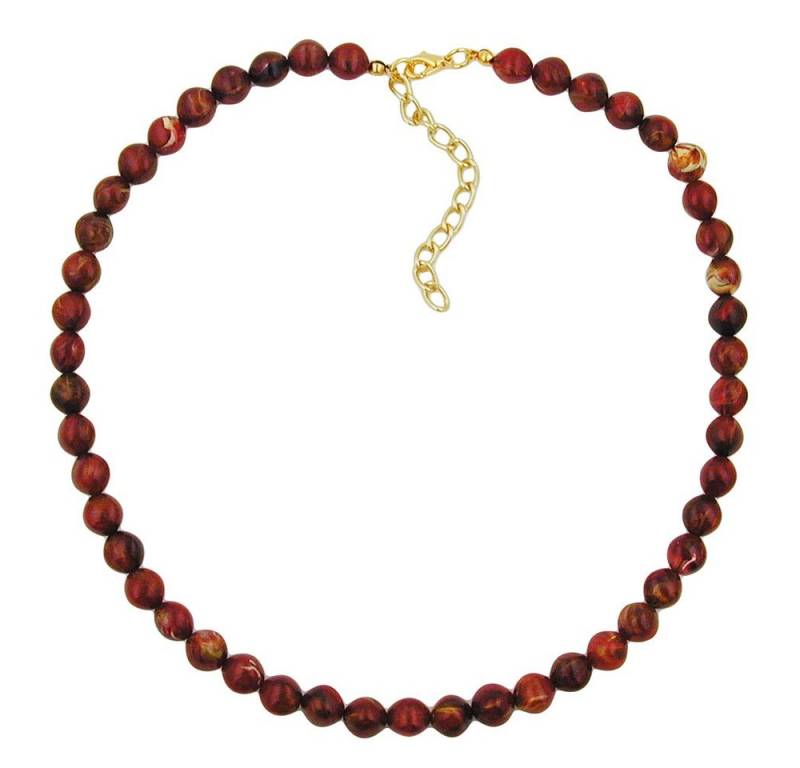 unbespielt Collier Kette 8 mm Vierkantperle Kunststoff rot-gold-marmoriert glänzend 40 cm, Modeschmuck für Damen von unbespielt