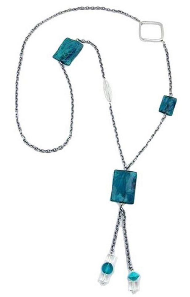 unbespielt Collier Kette in Y-Form türkis-marmoriert Ankerkette 95 cm, Modeschmuck für Damen von unbespielt